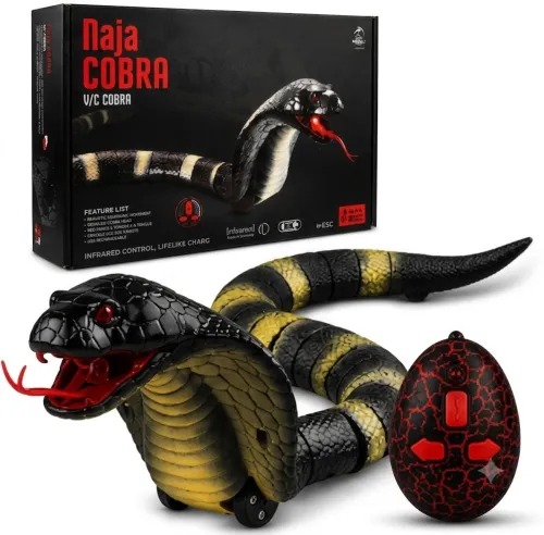 Image of Sainiplayz RC Cobra Snake Toy, Realistic Crawling Movement, Flashing Eyes & Tongue (Black)