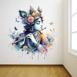 SAJAOHATKE 50 cm Shree krishna with flute Self Adhesive Sticker (Pack of 1)
