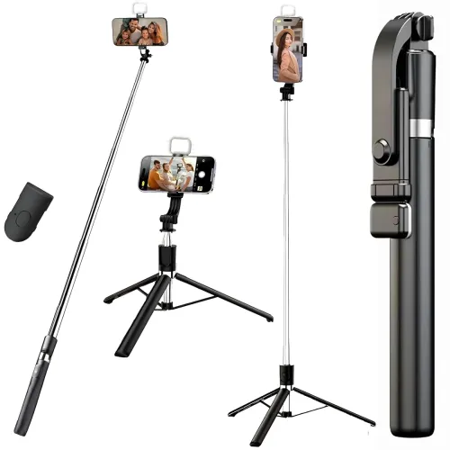 Image of Sakit® Selfie Stick Tripod with Light, 170cm Extendable Bluetooth Selfie Stick for iPhone & Android, 360° Rotating Phone