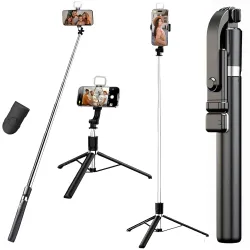 Sakit® Selfie Stick Tripod with Light, 170cm Extendable Bluetooth Selfie Stick for iPhone & Android, 360° Rotating Phone Holder, Wireless Remote, Portable Stand for Vlogging, Reels & Photos