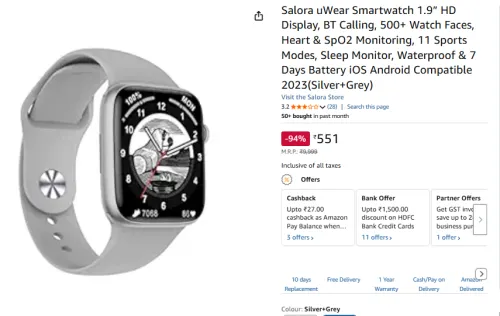 Image of Salora uWear Smartwatch with BT Calling