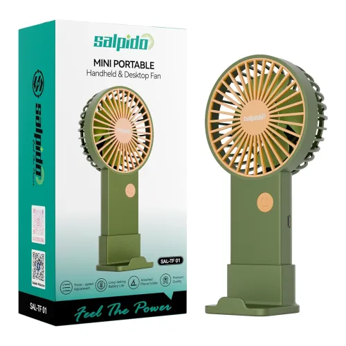 Image of Salpido Mini Portable Handheld & Desktop Fan with Phone Holder, 3-Speed Adjustment, Type-C Charging (Cable Included), Si