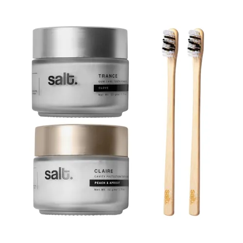 Image of Salt. Tooth Powder Combo with Bamboo Toothbrushes