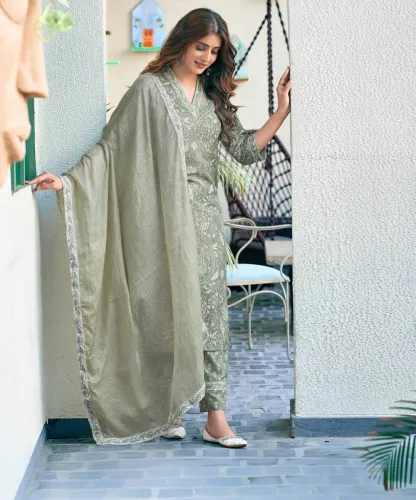 Image of Samah Women Viscose Rayon Kurta Pant Dupatta Set
