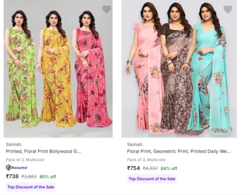 Image of Samah Women's Sarees upto 84% Discount