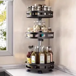 Sampri Containers Kitchen Rack 360 Degree Multi-functional Rotating Shelf, Large Capacity Multi-layer Storage Iron Multi-functional Rotating Shelf, Large Capacity Multi-layer Storage Iron
