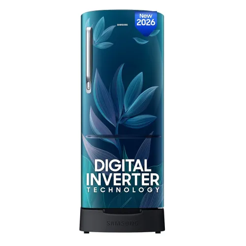 Image of Samsung 183 L, 4 Star, Digital Inverter, Direct-Cool Single Door Refrigerator (RR20H28249U/NL, Paradise Bloom Blue, Base