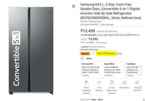 Image of Samsung 653 L Frost Free Double Door Convertible 5-in-1 Digital Inverter Refrigerator 