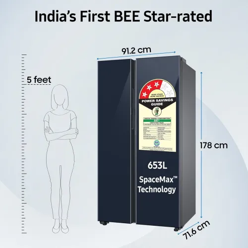 Image of Samsung 653 Liters Bespoke Convertible 5 in 1 Side by Side Refrigerator (Clean Navy, RS76CB81A341)