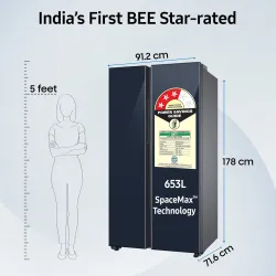 Samsung 653 Liters Bespoke Convertible 5 in 1 Side by Side Refrigerator (Clean Navy, RS76CB81A341)