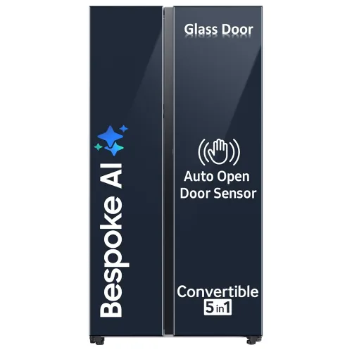 Image of Samsung 653 Liters Bespoke Convertible 5 in 1 Side by Side Refrigerator (Clean Navy, RS76CB81A341)