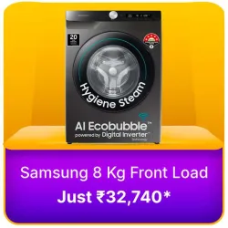 Samsung 8 kg Washing Machine @  ₹32740 on Flipkart big Billion Days Sale