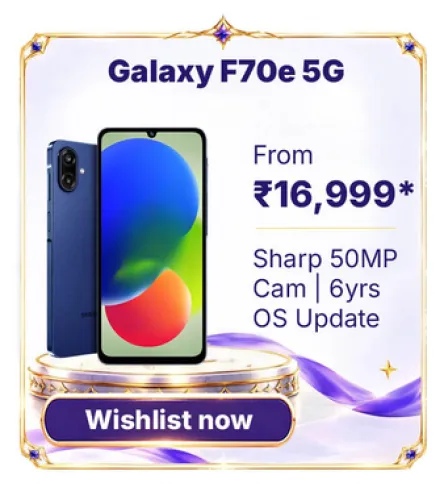 Image of Samsung Galaxy F70e 5G @ ₹16,999 on Flipkart’s Big Billion Days