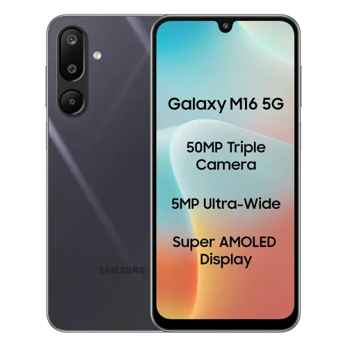 Image of Samsung Galaxy M16 5G, 128GB storage, 4GB RAM, Thunder Black.