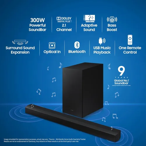 Image of Samsung Soundbar HW-C45E 2.1Ch, 300W, Wireless Subwoofer