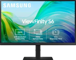 Samsung ViewFinity S6 68.58 cm (27 inch) Quad HD LED Backlit IPS Panel 300nits, 2K Monitor, Ports-HDMIX2,DP,Headphone, H
