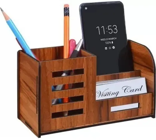 Image of SAMWAX 3-Compartment Wooden Pen Stand