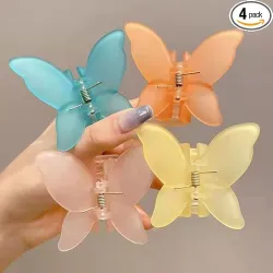 Samyak Trendy Butterfly Frosted Colors Plastic Hair Barrette Clip Claw Clutcher Jaw Clamp Hair Accessories For Womens &