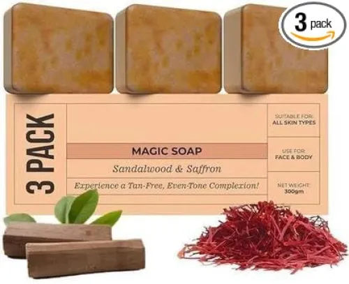 Image of Sandalwood & Saffron Ghar Magic Soaps For Bath (Pack Of 3)