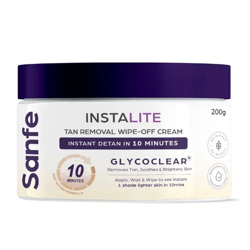 Image of Sanfe Detan Cream Instalite Detan Wipe Off 200 gm | With Glycoclear Technology | 1 Tone Brighter in 10 mintues | For Leg