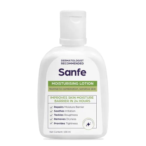 Image of Sanfe Moisturising Lotion | Improves skin moisture barrier in 24 hours | For normal to combination, sensitive skin | 100