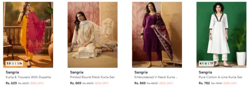 Image of Sangaria Kurta & Trouser Flat 90% Discount