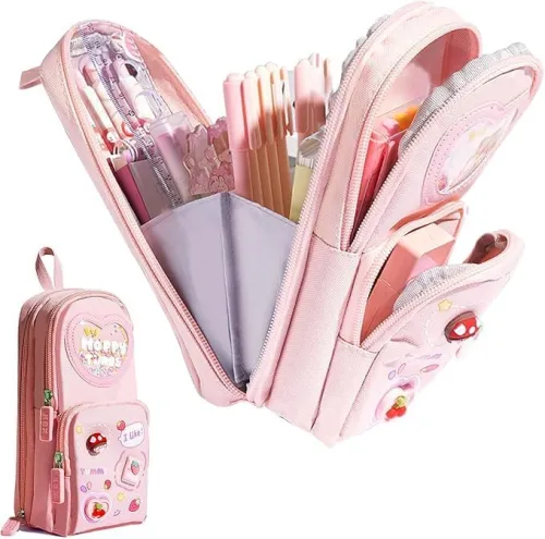 Image of Sanghariyat® Pencil Case 3 Compartment Cute Aesthetic Pencil Case