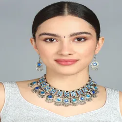 Sangria Stones Studded & Beaded Jewellery Set 