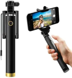 SANNO WORLD Cable Selfie Stick  (Black)