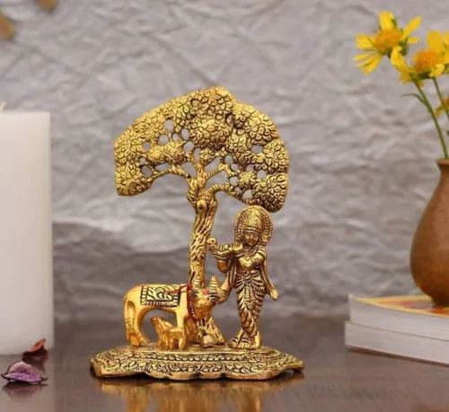 Image of sanskaari Metal Krishna with Cow