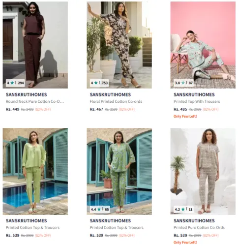 Image of Sanskrutihomes Women's Co-Ords @ Minimum 80% Discount