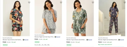 Image of Sanskrutihomes Women's Night Suits at minimum 71% Discount