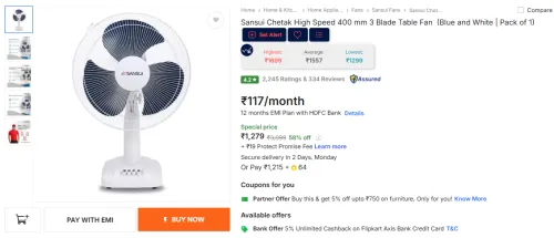 Image of Sansui Chetak High Speed Table Fan 