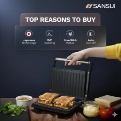 Sansui Crisp Pro Grill Sandwich Maker (Silver, Black)