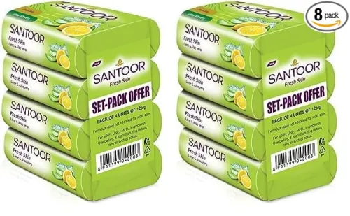 Image of Santoor Aloe Vera & Lime Soap 125g * pack of 8