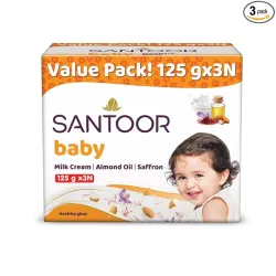 Santoor Baby Bathing Bar Soap with Milk Cream, Saffron, & Almond Oil for Soft & Supple Skin| Gentle & Rich Lathering For