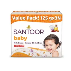 Santoor Baby Bathing Bar Soap with Milk Cream, Saffron, & Almond Oil for Soft & Supple Skin| 