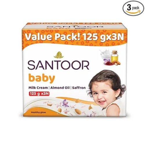 Image of Santoor Baby Soap 125g x 3 (Milk Cream, Saffron, Almond Oil) 