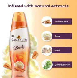 Santoor Beauty Perfumed Talcum Powder with Sandalwood Extracts For All Skin Types (400 g)
