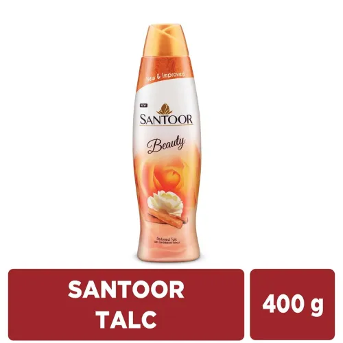 Image of Santoor Beauty Talc with Sandalwood Extracts| Sandal, Rose, Musk & Geranium Mint Fragrance| Absorbs Excess Moisture