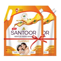 Santoor Classic Gentle Hand Wash with Natural Goodness of Sandalwood & Tulsi| Rich Lathering Formula With Anti-Bacterial Properties| Soft on Hands| Soothes & Hydrates Skin (1300ml, Pack of 2...