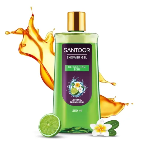 Image of Santoor Refreshing Shower Gel With Natural Lemon & Frangipani Extracts| For Men & Women| For Soft and Fresh Skin| Suitab