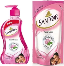 SANTOOR Lotus & Tulsi Hand wash 215+180 Hand Wash Bottle (2 x 197.5 ml)