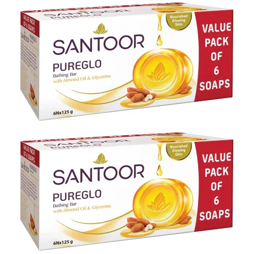Image of Santoor PureGlo Glycerine Bath Soap 125g (Pack of 12)