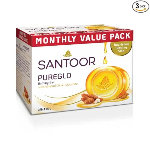 Image of Santoor PureGlo Glycerine Soap with Almond Oil and Glycerine, 125g