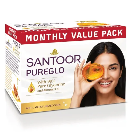 Image of Santoor PureGlo Glycerine Soap with Almond Oil and Glycerine
