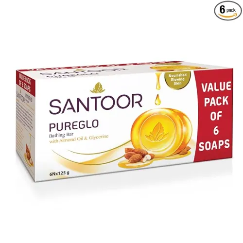 Image of Santoor PureGlo Glycerine Soap with Almond Oil 