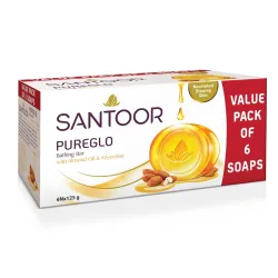 Santoor PureGlo Glycerine Soap with Almond Oil and Glycerine, 125g