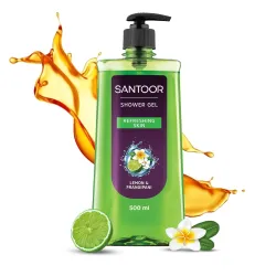 Santoor Refreshing Body Wash Shower Gel With Natural Lemon & Frangipani Extracts| For Men & Women| For Soft and Fresh Skin| Suitable For All Skin Types| No Parabens| No Silicones| 500ml