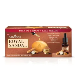 Santoor Royal Sandal Soap & Face Serum, 125g x 6 Soaps + 15ml Serum